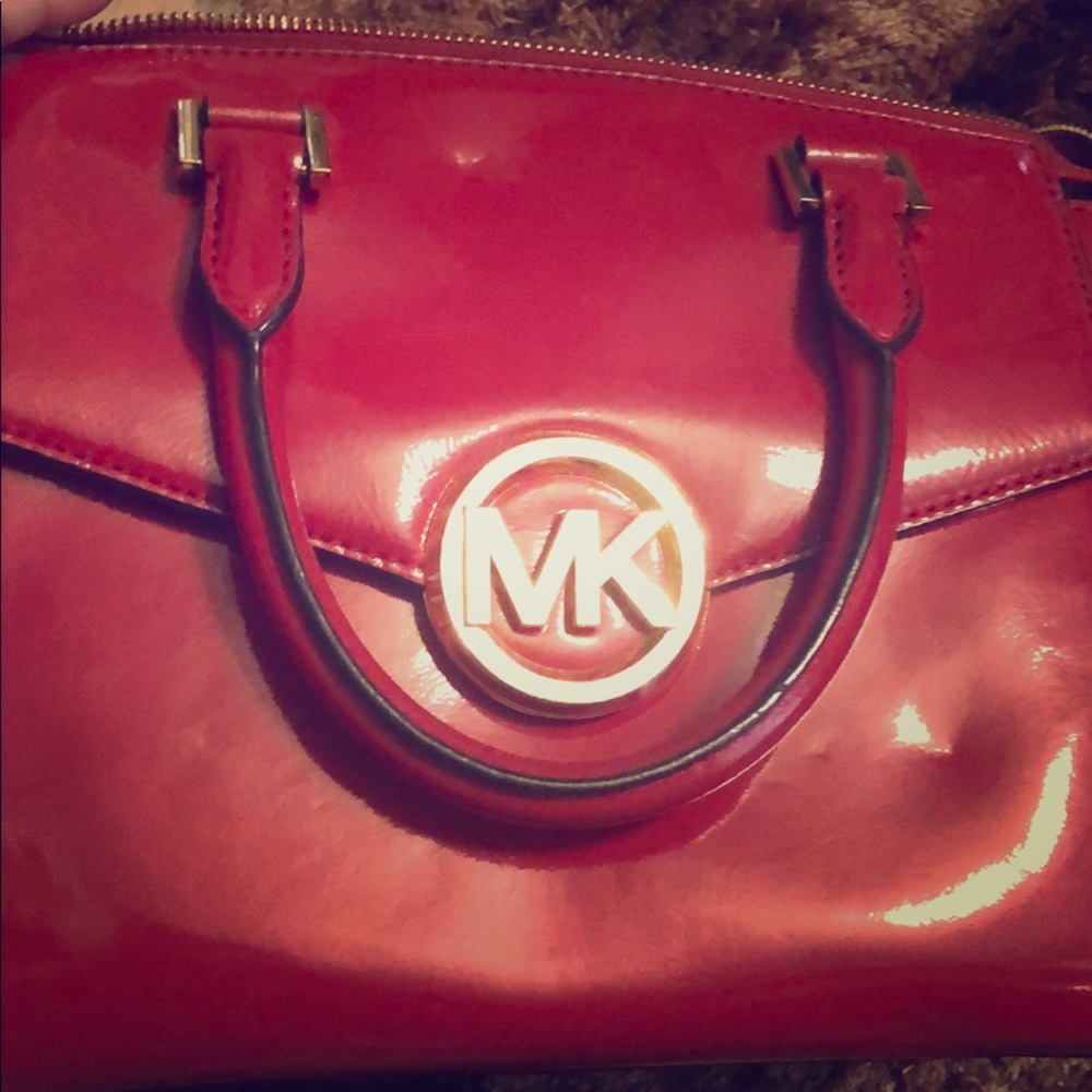 Micheal Kors red patent leather handbag medium